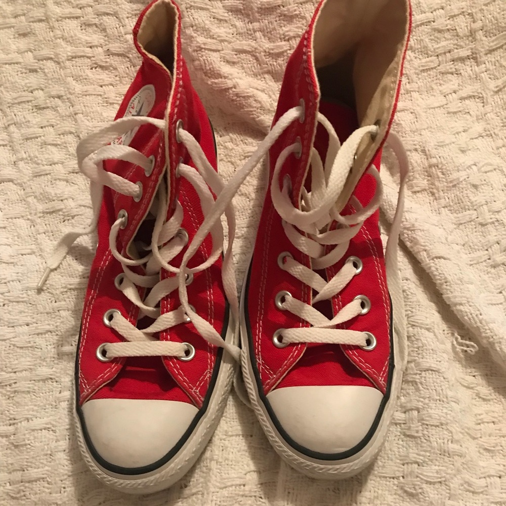 BARELY WORN red converse high tops
